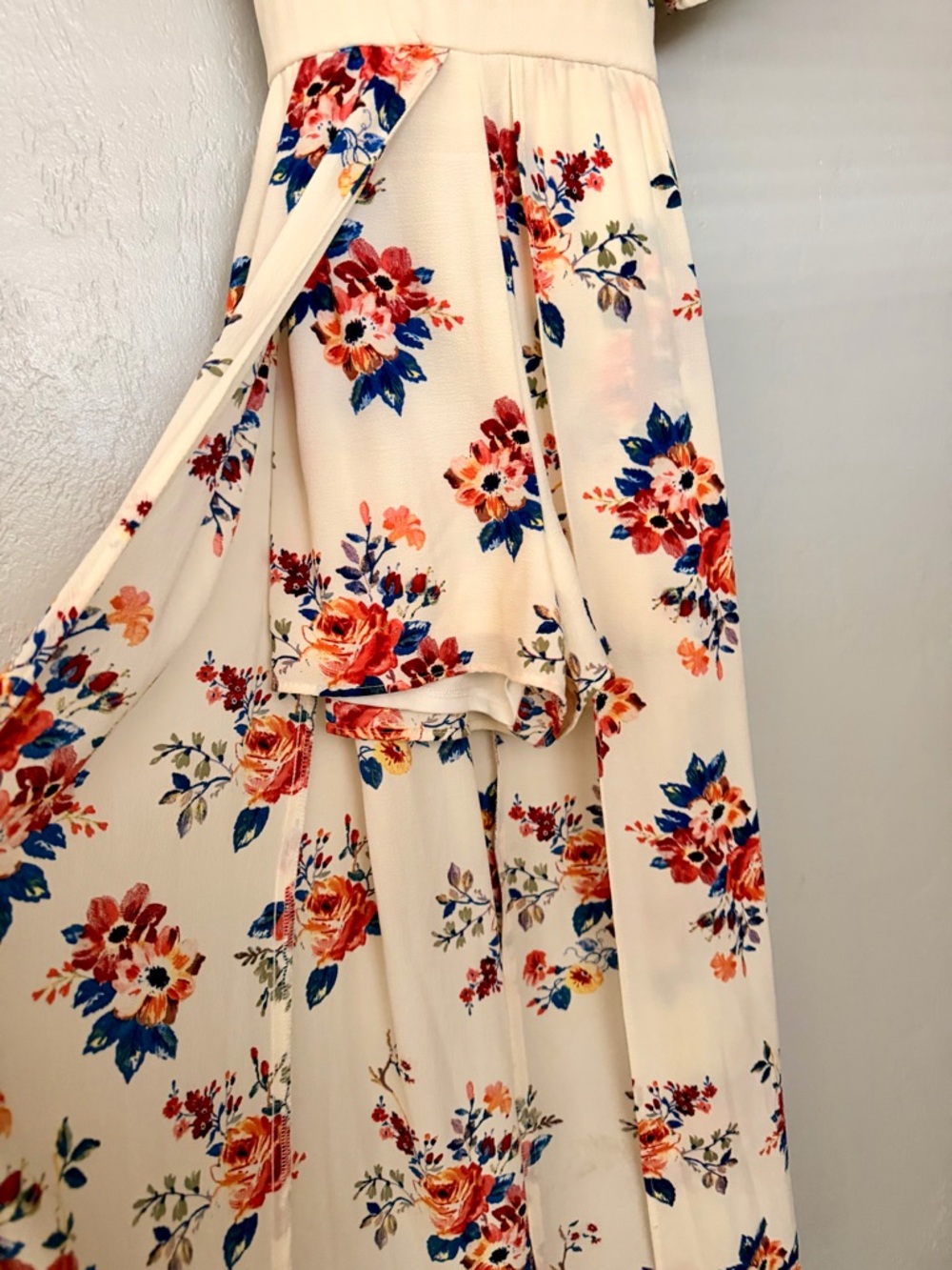 Floral Cream Shorts Romper with Flowy Skirt - Picture 2 of 4